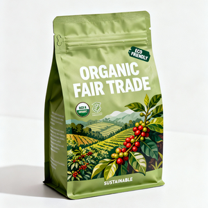 Sacs en plastique à fond plat avec fermeture éclair refermable, impression vive, logo personnalisé, fermeture éclair en T pour les grains de café - Product Image 1