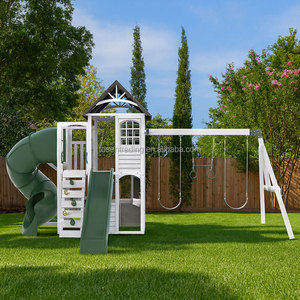 Casa de juegos infantil de madera para exterior, equipo de juegos de madera para jardín, columpios para patio. - Product Image 1