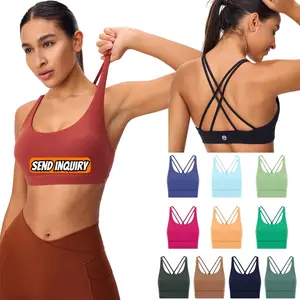 2024 Hot Selling Breathable Women Tops Fitness Gym Wear Workout Push Up Yoga Bra Cross Back Seamless Sports Bra