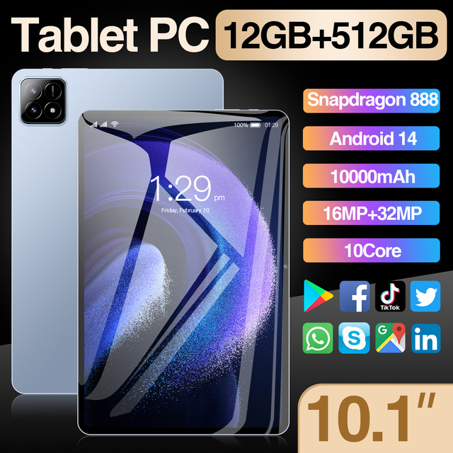 Wholesale New Pad6S Smart Tablet 10.1" 2560*1600 Capacitive Screen MTK Quad Core 5G Wi-Fi GSM Android 14 12GB RAM 512GB