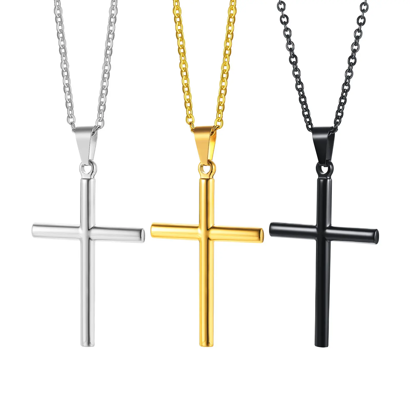 Fashion Wholesale Necklace Silver Gold Black Men Pendant Necklace Stainless Steel High Quality Cross Necklace