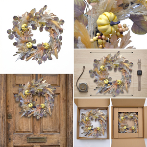 <b>Artificial</b> Autumn Pumpkin Wreath Decorative Door Hanging Floral Swag with Eucalyptus Leaves for Home Fall Harvest Decor - Product Image 6