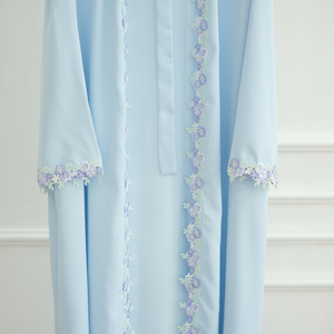 Mexizo Nouvelle Collection 2025 Élégant Cardigan Vert Sauge Brodé Ample Cardigan Bleu Ciel avec Bordure Florale en Dentelle <span class=keywords><strong>Abaya</strong></span> - Product Image 6