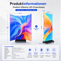 GOB P1.2 P1.5 P1.8 P2.5 Dijital Taşınabilir Üç Katlı LED Poster Ekranı Katlanabilir IP65 İç Mekan Perakende Mağazası ve Animasyon Grafikleri için