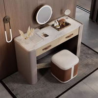 Coiffeuse moderne minimaliste en bois massif avec miroir éclairé, haut de gamme, luxe léger, pour chambre principale