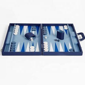 Backgammon personalizzato in pelle blu regalo di inaugurazione della casa gioco da tavolo personalizzato set di backgammon da viaggio - Product Image 1