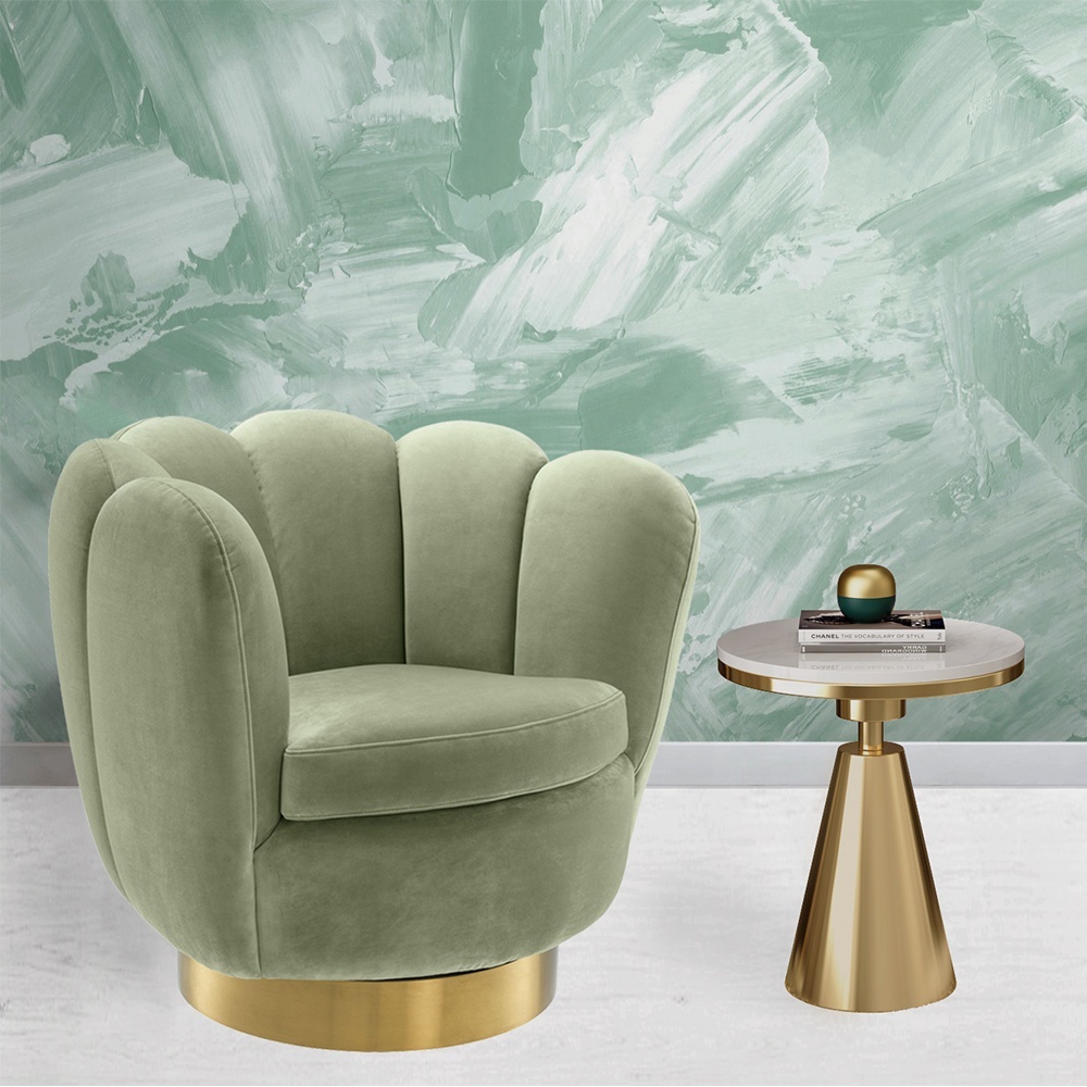 Maison Salon Occasionnel Rotatif Barillet Pivotant Fauteuil avec L'acier Inoxydable D'or Rond Base Tournante Chaise D'accent
