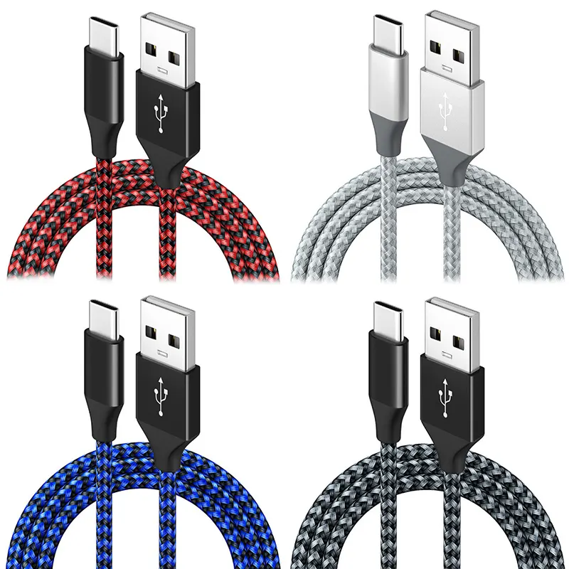 For mobile phone Micro Cable Basics 10 Feet Usb Cable for Phone Nylon Usb 2.4A 1m 2m 3m Nylon Braided 3 in 1 Fast Charging Cable
