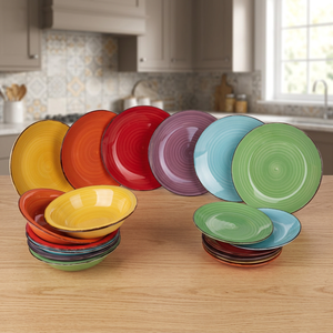 Set da Pranzo in Ceramica Baita, 4 Pezzi Rotondi, Lavabili in Lavastoviglie, Servizio di Stoviglie per Feste in Porcellana - Product Image 2