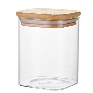 Cucina a tenuta stagna barattoli quadrati in vetro borosilicato con coperchio e coperture in bambù capacità 0.5-1L - Product Image 4