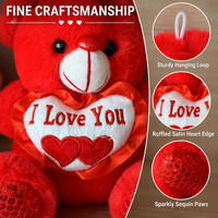 Ours en peluche rouge à paillettes de 21 cm avec boucle de suspension, cœur « Je t'aime », animaux en peluche doux, cadeau de la Saint-Valentin pour petite amie