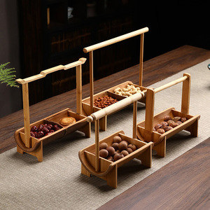 Bamboo Fruit Plate With Handle Chinese Style Snack Dish For Home And Restaurant Use - Product Image 1