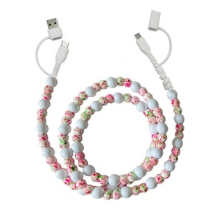 Nouveau design tendance, <span class=keywords><strong>cordon</strong></span> de données universel de type C pour téléphone et ordinateur, perles florales, rose clair, violet, chargeur - Product Image 6