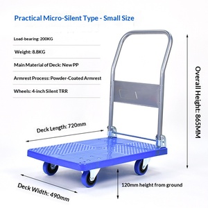 Chariot à plateforme pliable en plastique bleu avec cadre en acier et quatre roues pour le transport lourd - Product Image 2