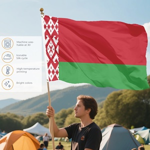 Drapeaux nationaux personnalisés en gros 90x150cm Drapeau de la Biélorussie République de Biélorussie Drapeau rouge et vert orné 100D Polyester - Product Image 5