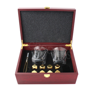 Reusable Stainless Steel Diamond Shaped Whiskey <strong>Ice</strong> <strong>Cubes</strong> &amp; Glasses Gift Set with Red Wooden Box - Product Image 4