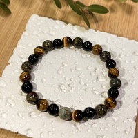 Bracelet extensible en cristal d'oeil de tigre pour hommes, de force et de pouvoir personnel, jaspe de sang de dragon, bijoux énergétiques protecteurs
