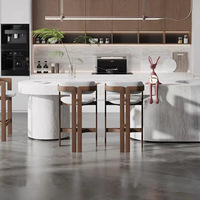 Chaise de bar haute en bois pour café, restaurant, cuisine, avec coussin blanc et accoudoirs