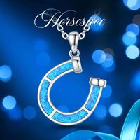 925 argent Sterling fer à cheval cadeau bijoux bleu opale fer à cheval pendentif collier cheval cadeau pour femmes filles