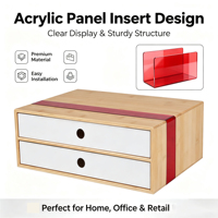 Organizador de Escritorio de Bambú, Gabinete de Almacenamiento con Detalles Acrílicos, Caja de Almacenamiento para Suministros de Oficina, Joyería, Cosméticos, Hogar