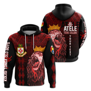 Sweat à capuche pour homme Atele Tonga College, imprimé intégral, motif tribal tongien, design lion couronné, rouge noir Cultura - Product Image 1