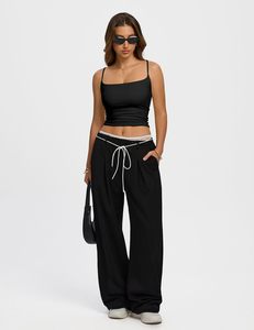 Missclub Premium Double Lined Camisole <strong>Crop</strong> <strong>Top</strong> for Women Square Collar Fitted Spaghetti Strap Y2K Summer Dobby Knitted - Product Image 3