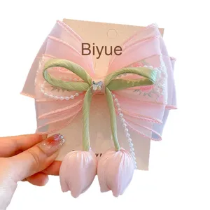 Nuevo diseño bordado flor niños niñas pelo lazo <span class=keywords><strong>Clips</strong></span> Bowknot cinta horquillas pasadores accesorios para el cabello - Product Image 5