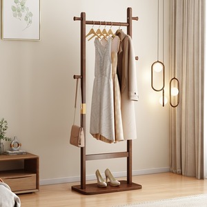 Wooden Coat Rack Freestanding, Entryway Garment Rack with Shoe <b>Shelf</b>&Side Hooks, Sturdy Clothes Hanger Stand for Bedroom Hallway - Product Image 1