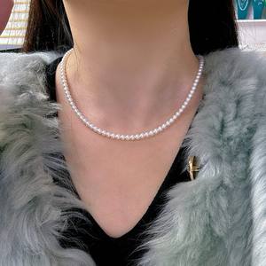 Collier en perles de gourde d'eau douce naturelles très vendues, 3-4 mm, cercle presque parfait, forte luminosité, légers défauts, vente en gros - Product Image 4