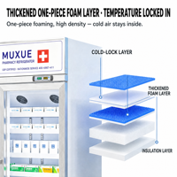 MUXUE 2-8 ℃   Kulkas Estetika Medis 8-20 ℃   Lemari Pendingin Laboratorium Farmasi dengan Pintu Kaca Tegak dan Pencatat Data Suhu