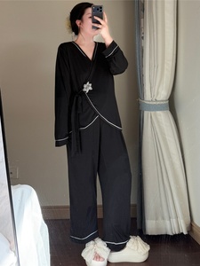 Conjunto de Pijamas de Manga Longa para Mulheres Tamanho Extra Grande, V-neck, Sólido, para 1-150kg, Roupas Confortáveis para Casa, Cardigan Solto - Product Image 4