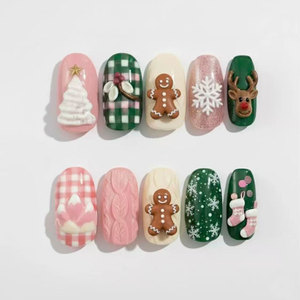 Personnaliser le luxe 100% fait à la main Noël français contrastant blanc vert couleurs avec des flocons de neige et des <span class=keywords><strong>cannes</strong></span> de bonbon - Product Image 6