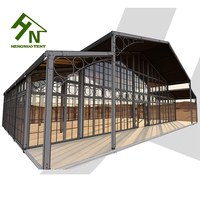Tente Atrium commerciale côtés en verre clair PVC toit noir enduit cadre en aluminium orangerie serre mariage chapiteau tente