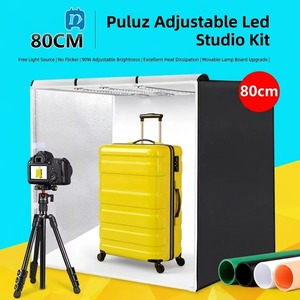 Profesyonel PULUZ 80CM Taşınabilir Fotoğraf Stüdyosu Işık Kutusu 90W 14000LM Yüksek CRI Masaüstü LED Çekim Çadırı 4 Renkli Fonlarla - Product Image 1