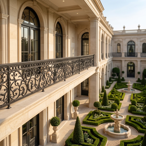 Panneau de balustrade décoratif en fer massif français, main courante, clôture, revêtement en poudre, galvanisé, pour porche et balcon extérieur - Product Image 1
