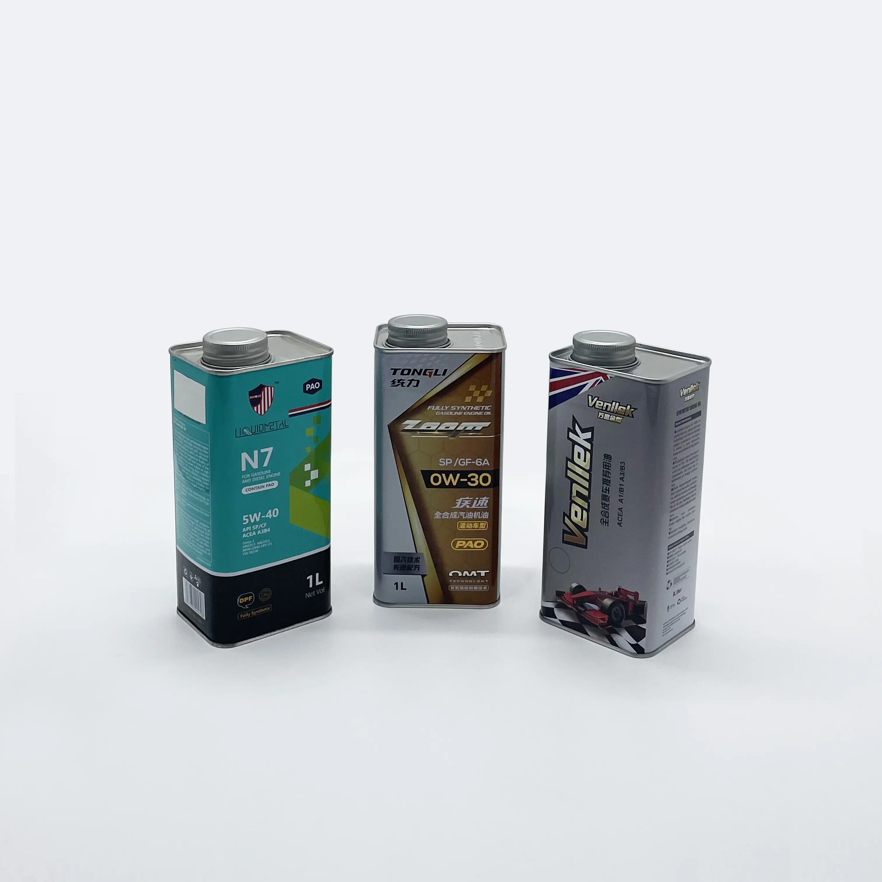 Holesale-contenedores de metal de forma rectangular personalizados, latas de lata de aceite de coche de 1L