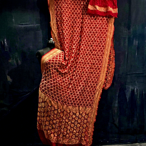 <b>Red</b> <b>Silk</b> Saree Women Traditional Indian Pakistani Wedding Floor-Length Ethnic Sari Regular Fit All Seasons - Product Image 1