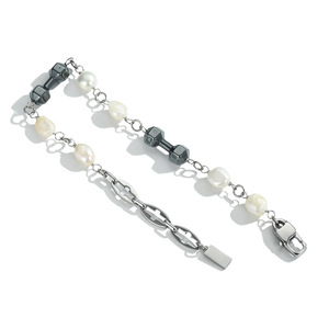 Natural Pearl And Hematite Bracelet Baroque Shape Dumbbell Design Women's Jewelry Everyday Wear - Product Image 5