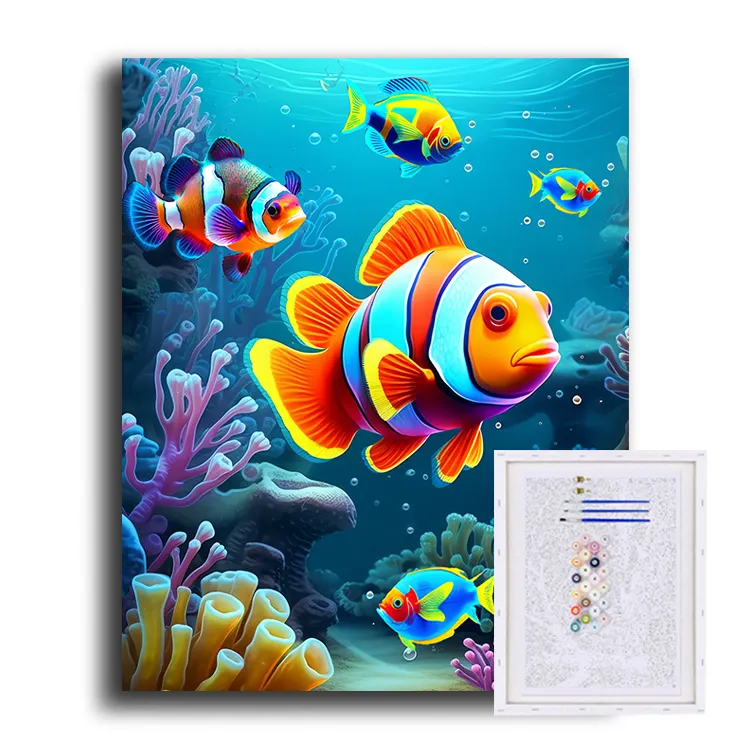 Colorido paisaje marino pintura al óleo digital pez DIY pintura por números juego de juguetes educativos para niños