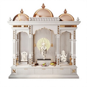 Grand Carved Wooden <b>Mandir</b> for Swaminarayan Temple Royal Wooden Temple for Prayer Hall Premium White Golden Carved <b>Mandir</b> USA - Product Image 6