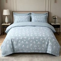 Parure de lit florale en polyester bleu clair et blanc, motif petites fleurs, housse de couette et taies d'oreiller en microfibre douce, textile de maison pour la vente en gros