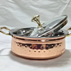 Cacerola india de acero inoxidable duradero con efecto martillado, interior antiadherente, asa de acero inoxidable y tapa de vidrio para alimentos y sopas. Nueva. - Product Image 3