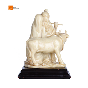 Vendita calda squisita religioso indiano casa <span class=keywords><strong>Krishna</strong></span> dio statua personalizzata avorio colori policresine artigianato con Base in legno modello modello - Product Image 4