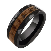 Bijoux Cheng : Bague martelée 8 mm plaquée noire pour homme, avec incrustation de bois de cerf, en carbure de tungstène, pour fiançailles