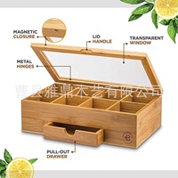 Boîte de rangement pour thé en bambou avec tiroir et couvercle, organisateur de cuisine, conteneur carré en bois à compartiments pour sachets de thé