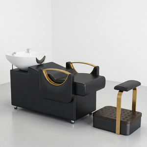 Muebles Modernos para Salón de Belleza Comercial, Marca SULIN, Silla de Lavado de Cabello con Lavabo de Cerámica Dorado y Tapicería de Cuero PU para Uso en Barberías y Salones de Belleza - Product Image 1