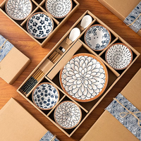 LOMATO Juego de Regalo de 4 Tazones de Cerámica Estilo Japandi Ecológico Japonés con Palillos para Regalo Empresarial, Tazones para Arroz de 4.5 Pulgadas