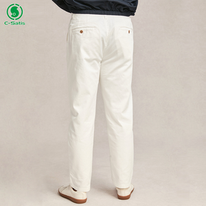 Pantalones de Algodón Blancos de Corte Ajustado Estilo Old Money para Hombre, Otoño - Product Image 3