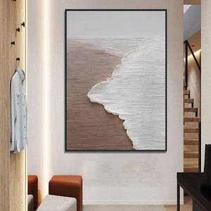 Moderne 3D Crème Plage Océan Vagues Paysage Marin Peinture À La Main Toile Décoration Murale Art Déco Design Usine En Gros Suspendu - Product Image 6