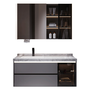 Mueble de Baño Moderno Minimalista con Lavabo Integrado de Cerámica sin Juntas, Iluminación y <span class=keywords><strong>Espejo</strong></span> <span class=keywords><strong>Antivaho</strong></span> - Product Image 5